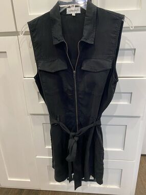 Bella Dahl Black Sleeveless Zip-Front Utility Jumpsuit, Romper Small